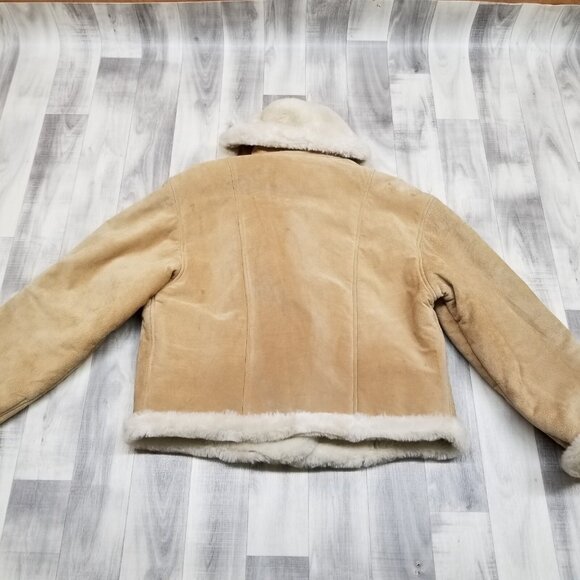 ✅Express Luxuries Faux Fur Lined Tan Genuine Leather Jacket Womens M Coat - Picture 3 of 12